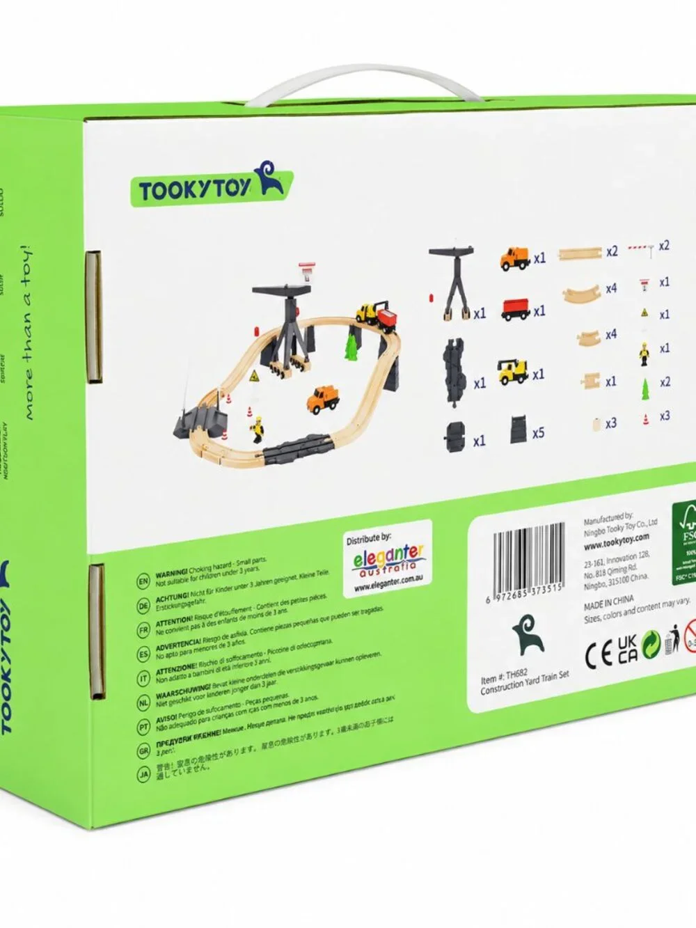 Wooden Construction Train Set Crane Trucks Railway Track Kids Toy Playset